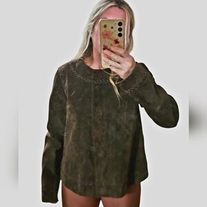 Vintage LIZ CLAIBORNE 100% Suede Snap Closure Blazer/jacket. Brown. S/M 10